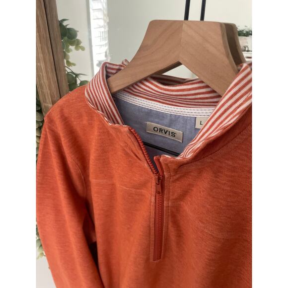 Orvis Mens Orange 1/4 Zip Sweater Large Long Sleeve Preppy Fall Pullover - Picture 5 of 8